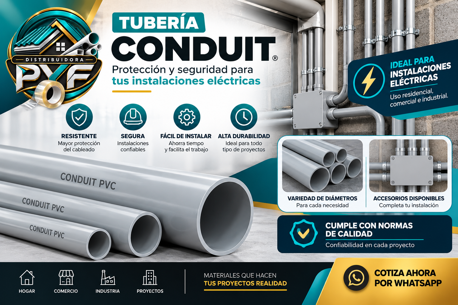 Tubería Conduit PVC para instalaciones eléctricas Distribuidora PYF